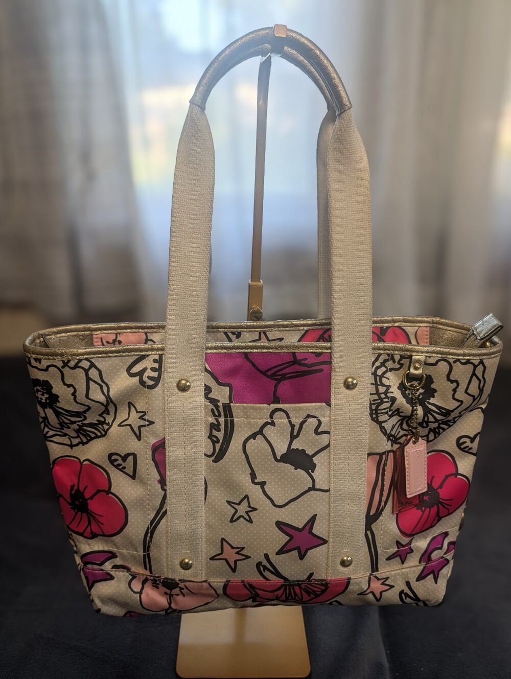 Vintage Coach Poppy Floral Graffiti Kyra Tote Bag - Pink & Cream (Restored)